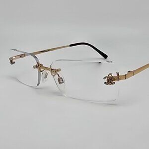 Chanel 2051-B c. 125 Gold Rhinestone Rimless Eyeglasses Frame Italy 54-16-130